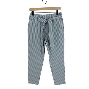 Boden Tapered Denim Striped Tie Waist Pants Blue White US 2 NWT Spring Preppy